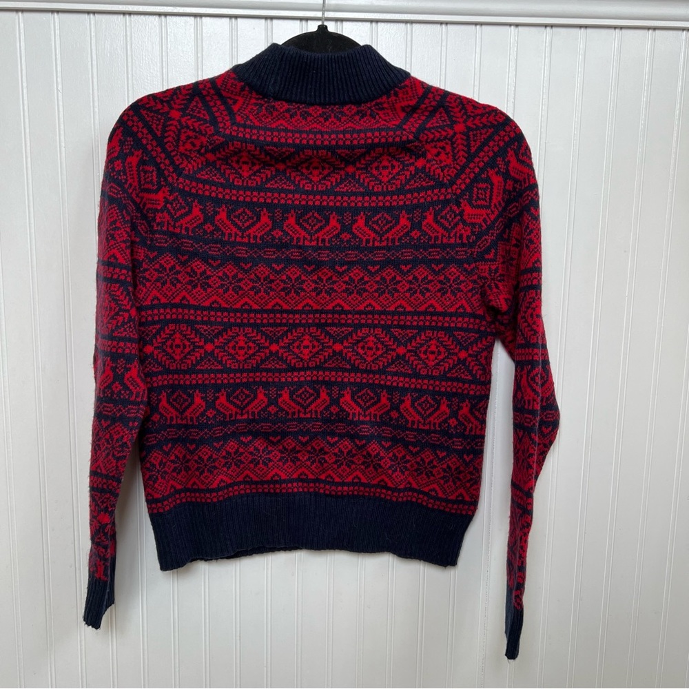 J. Crew AF009 Red & Blue Cheerful Fair Isle Mock Neck Sweater Women’s Size XS - Picture 3 of 5